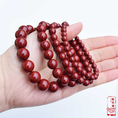 6 8 10 12 mm Cinnabar Beaded Bracelet - Stretchy Red Beads Bracelet 紫金砂