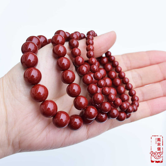 6 8 10 12 mm Cinnabar Beaded Bracelet - Stretchy Red Beads Bracelet 紫金砂