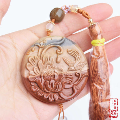 Flower Bird Ornament - Bag Charm Tassel - Ocean Jasper 海洋石