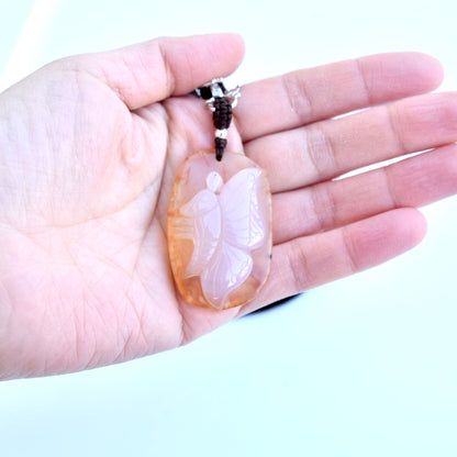 Agate Butterfly Peony Pendant Necklace - Chinese Rope Necklace