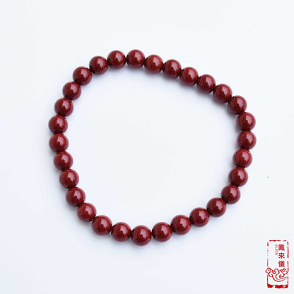 6 8 10 12 mm Cinnabar Beaded Bracelet - Stretchy Red Beads Bracelet 紫金砂