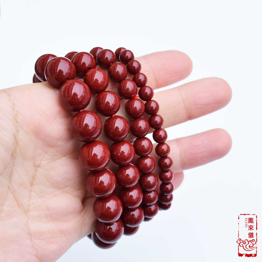 6 8 10 12 mm Cinnabar Beaded Bracelet - Stretchy Red Beads Bracelet 紫金砂
