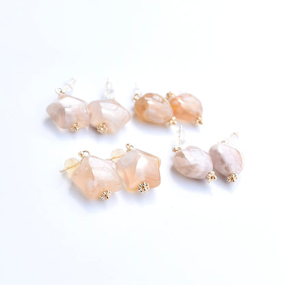 Heart Star Stud Earrings - Natural Sakura Agate Charm 櫻花瑪瑙