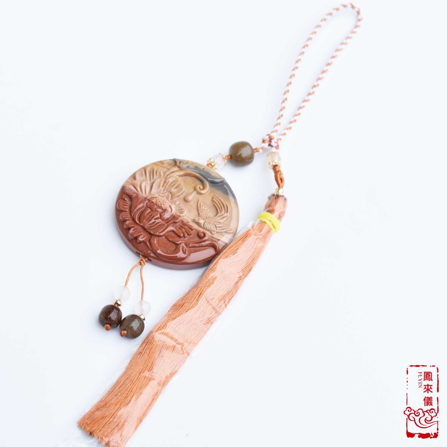 Flower Bird Ornament - Bag Charm Tassel - Ocean Jasper 海洋石