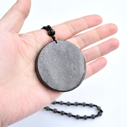 Silver Obsidian Dragon Pendant Necklace - Chinese Zodiac Beaded Necklace