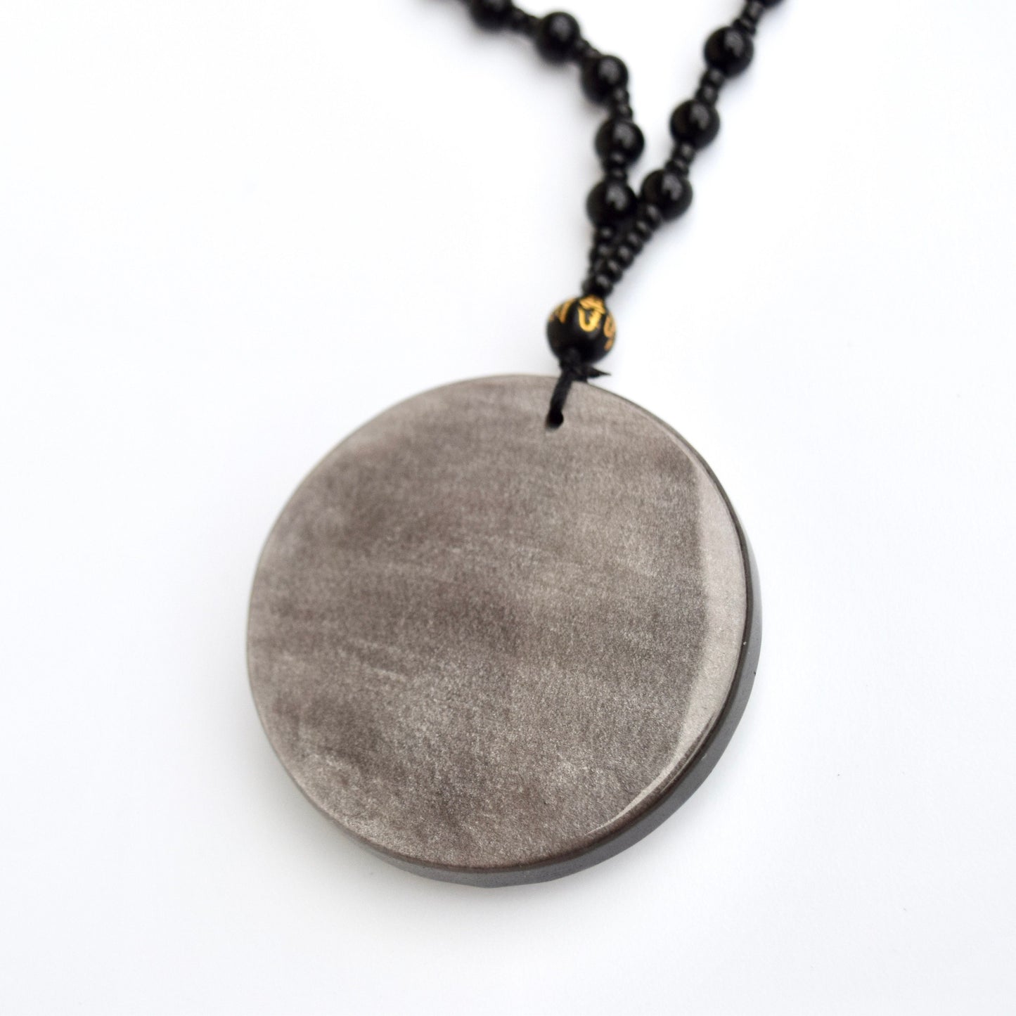 Silver Obsidian Dragon Pendant Necklace - Chinese Zodiac Beaded Necklace