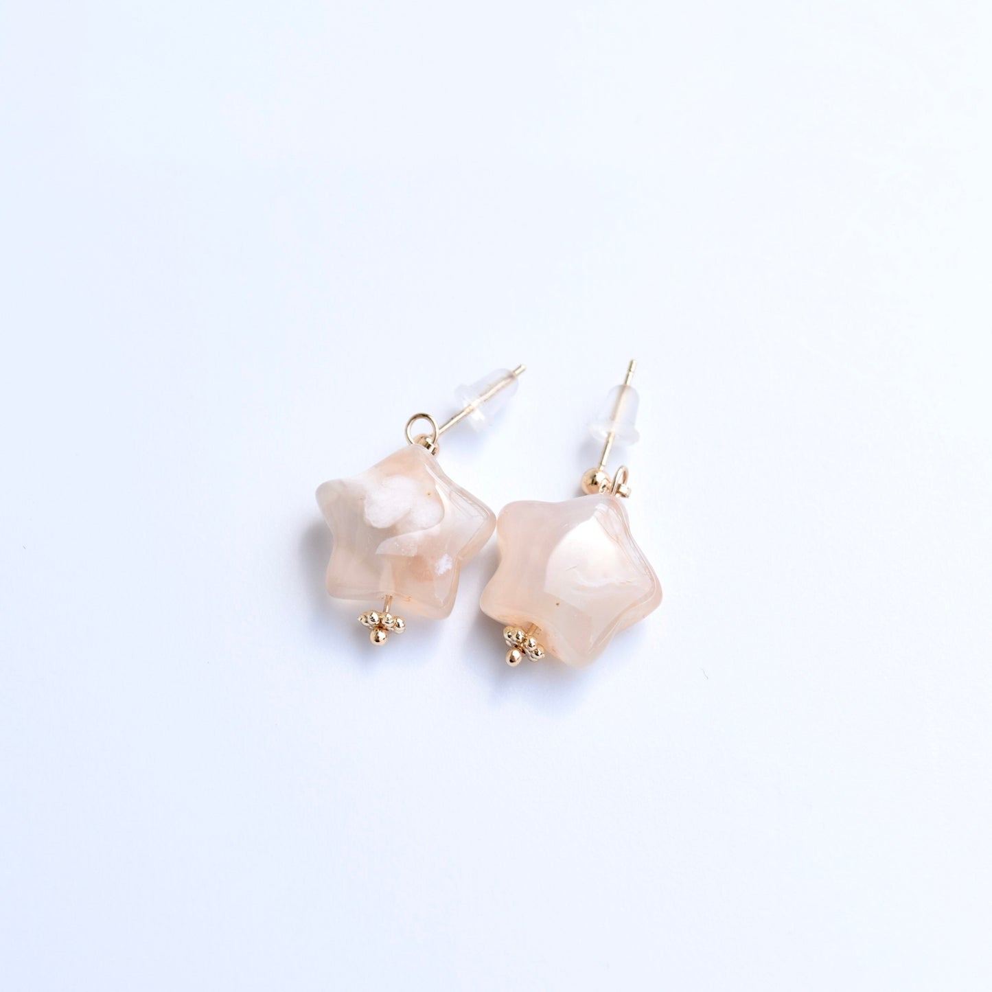 Heart Star Stud Earrings - Natural Sakura Agate Charm 櫻花瑪瑙
