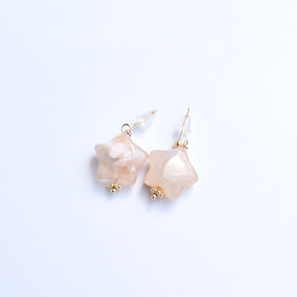 Heart Star Stud Earrings - Natural Sakura Agate Charm 櫻花瑪瑙