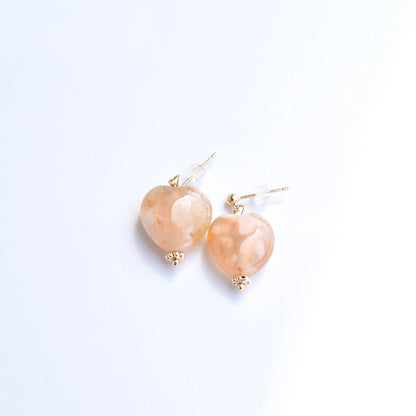 Heart Star Stud Earrings - Natural Sakura Agate Charm 櫻花瑪瑙