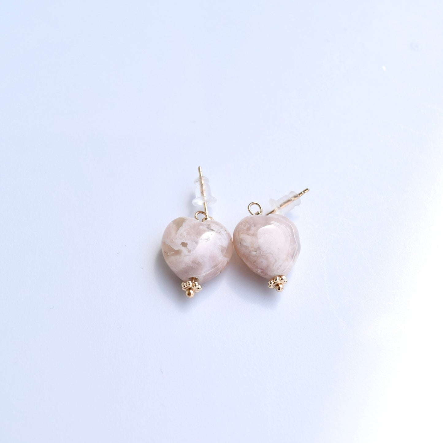 Heart Star Stud Earrings - Natural Sakura Agate Charm 櫻花瑪瑙