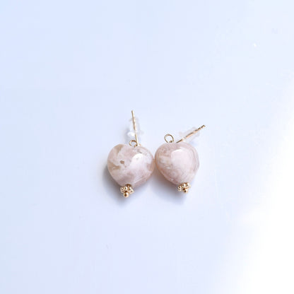 Heart Star Stud Earrings - Natural Sakura Agate Charm 櫻花瑪瑙