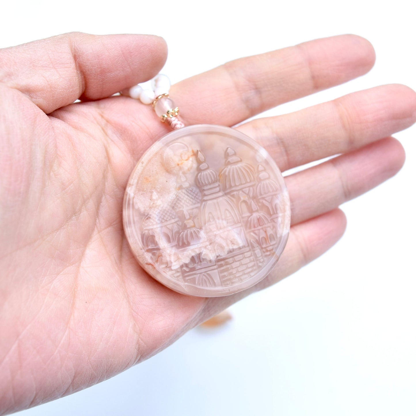 Sakura Agate Castle Pendant Pink Necklace - Long Necklace