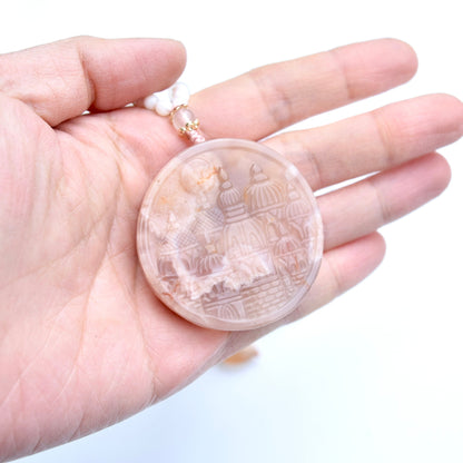 Sakura Agate Castle Pendant Pink Necklace - Long Necklace
