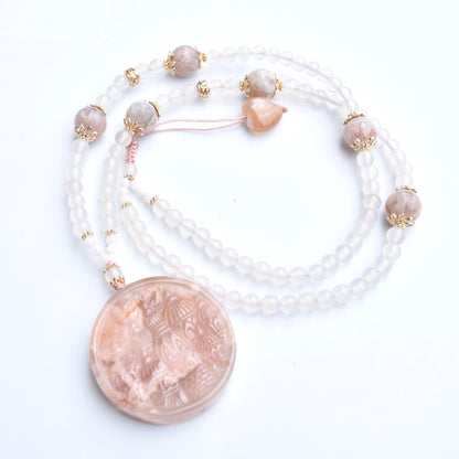 Sakura Agate Castle Pendant Pink Necklace - Long Necklace