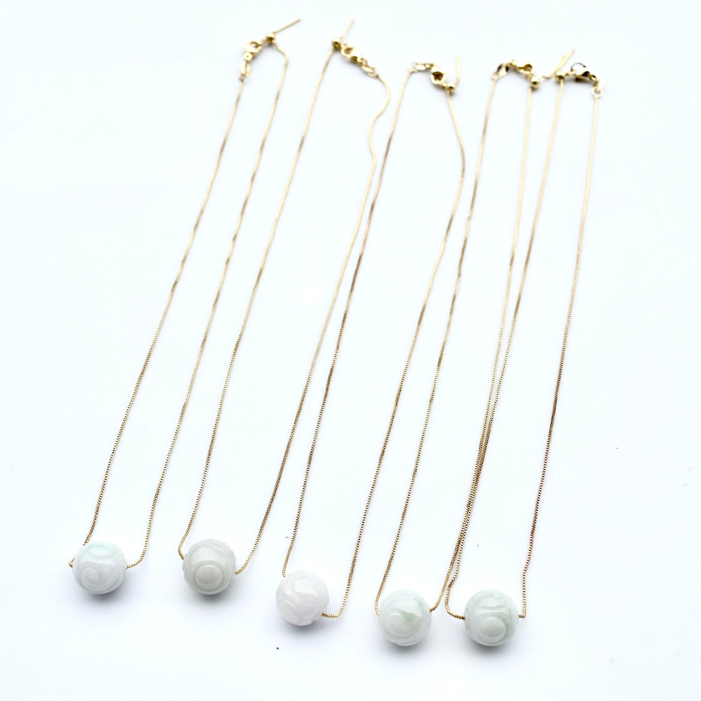 Jadeite Lucky Bead Necklace - Gold Tone Stainless Steel Necklace