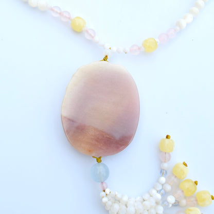 Orange Jade Butterfly Pendant Shell Necklace - Pink Aventurine - Long Necklace