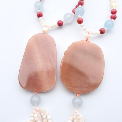 Peony Butterfly Jade Pendant Shell Necklace - Pink Stone