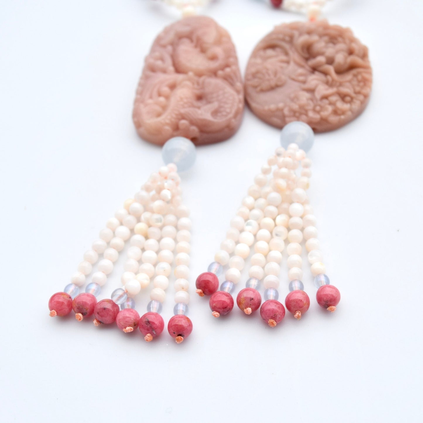 Peony Butterfly Jade Pendant Shell Necklace - Pink Stone