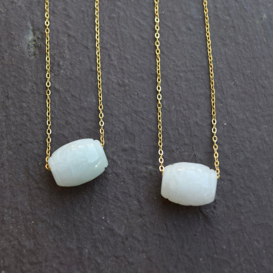 Green Jadeite Good Fortune Bead Necklace - Stainless Steel Chain 轉運珠