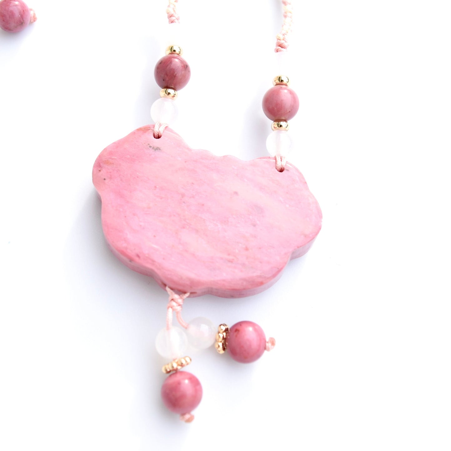 Colorful Peony Lock Pendant Rope Necklace - Quartz Jade Crystal Pendant