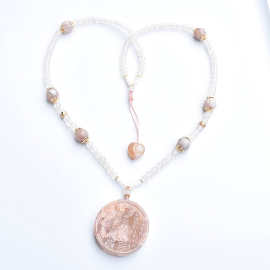 Sakura Agate Castle Pendant Pink Necklace - Long Necklace