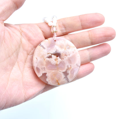 Sakura Agate Castle Pendant Pink Necklace - Long Necklace