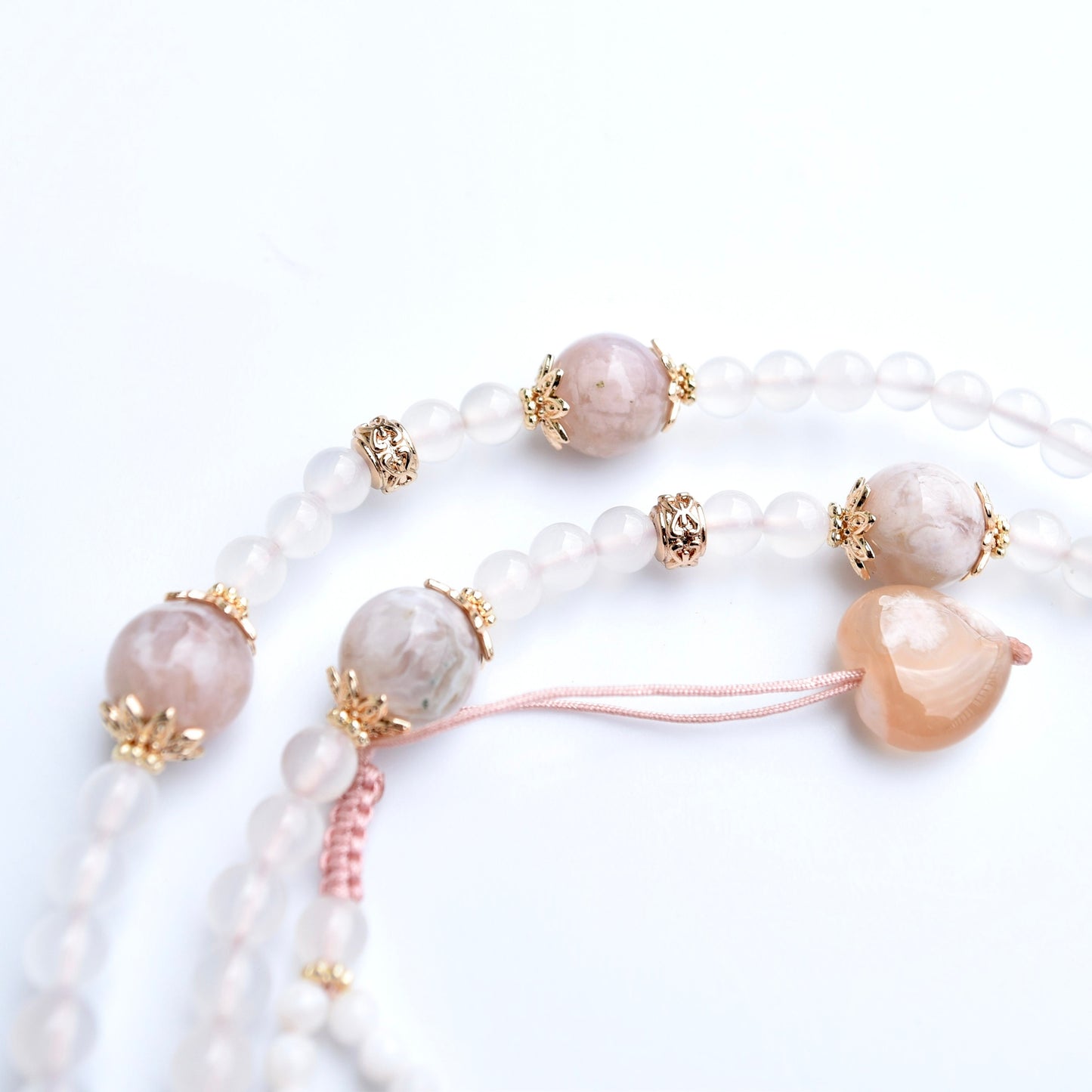 Sakura Agate Castle Pendant Pink Necklace - Long Necklace