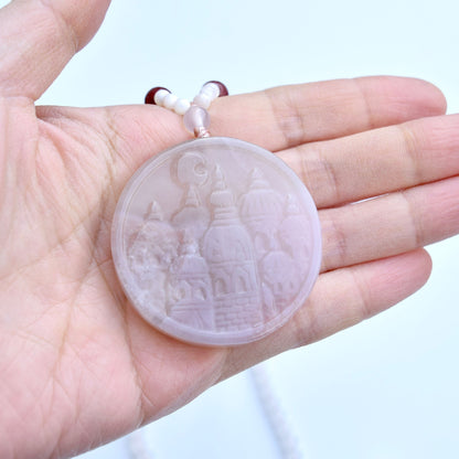 White Sakura Agate Castle Pendant Red Necklace - Long Necklace