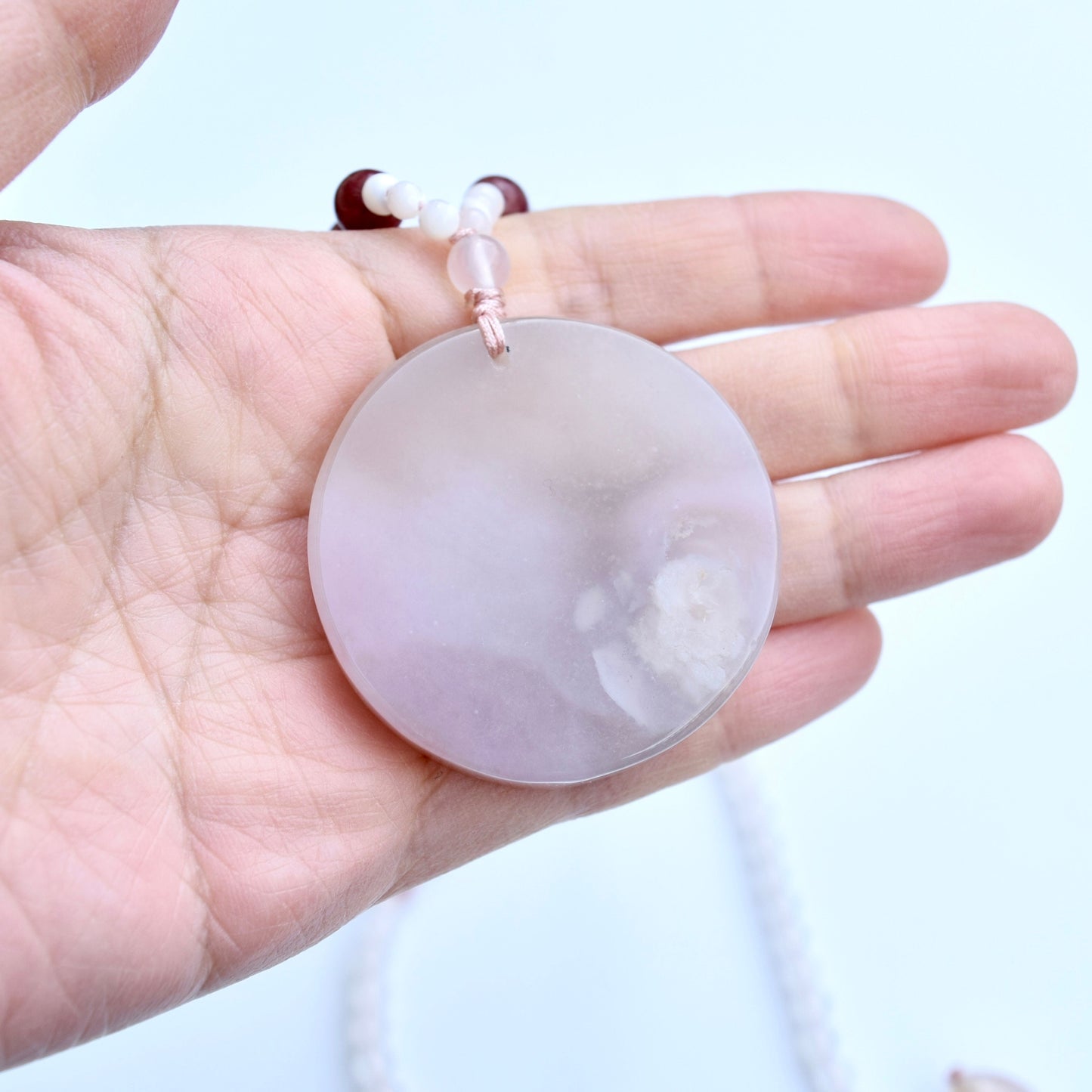 White Sakura Agate Castle Pendant Red Necklace - Long Necklace