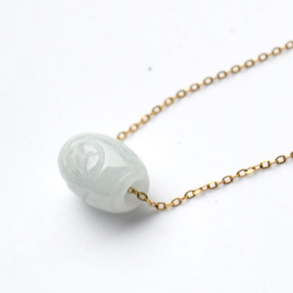 Green Jadeite Good Fortune Bead Necklace - Stainless Steel Chain 轉運珠