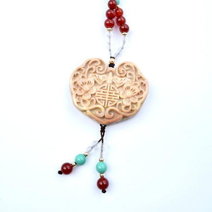 Yellow Flora Lock Necklace - Red Agate