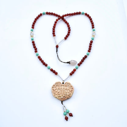 Yellow Flora Lock Necklace - Red Agate