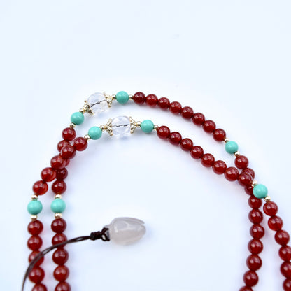 Yellow Flora Lock Necklace - Red Agate