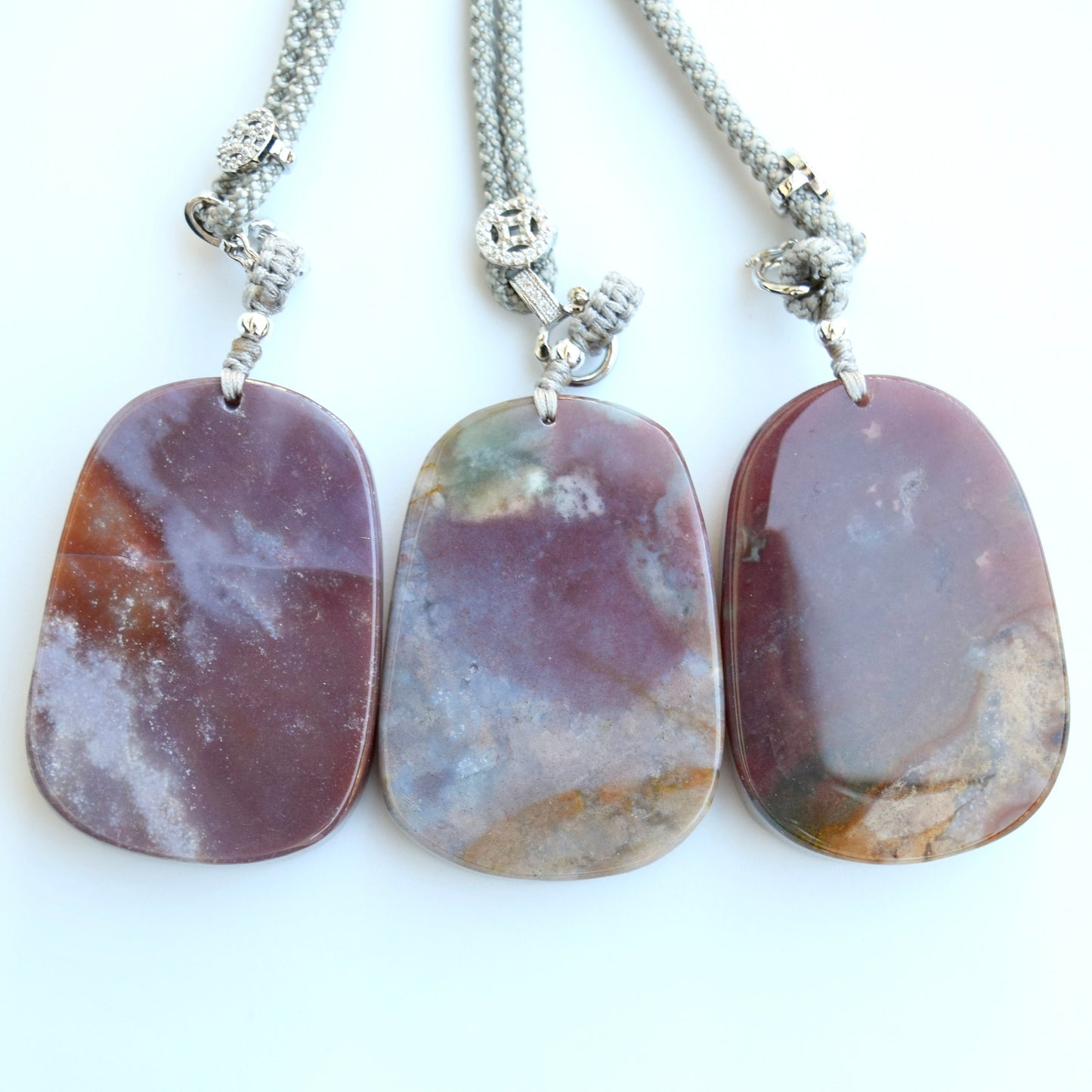 Chinese Dragon Ocean Agate Pendant - Adjustable Jade Cord Necklace