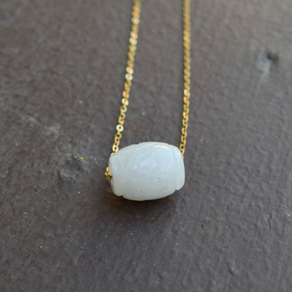 Green Jadeite Good Fortune Bead Necklace - Stainless Steel Chain 轉運珠