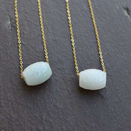 Green Jadeite Good Fortune Bead Necklace - Stainless Steel Chain 轉運珠