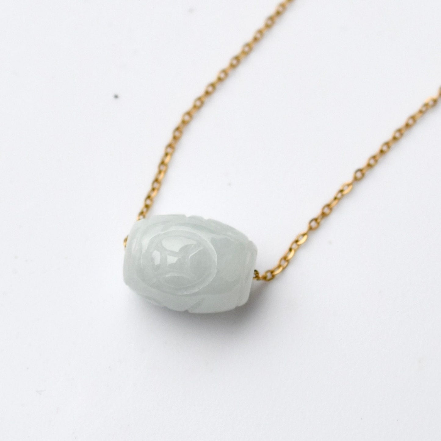 Green Jadeite Good Fortune Bead Necklace - Stainless Steel Chain 轉運珠