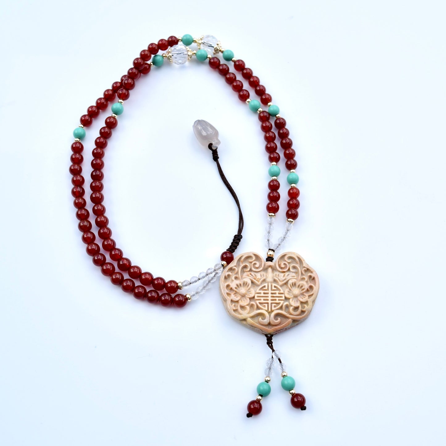 Yellow Flora Lock Necklace - Red Agate