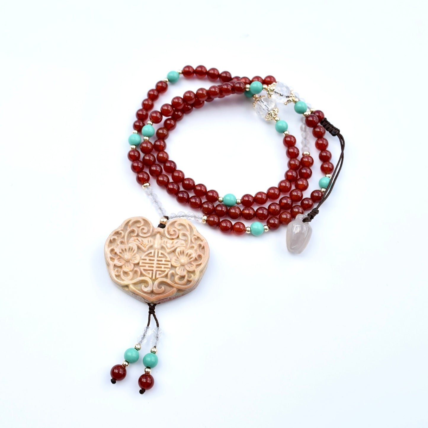 Yellow Flora Lock Necklace - Red Agate