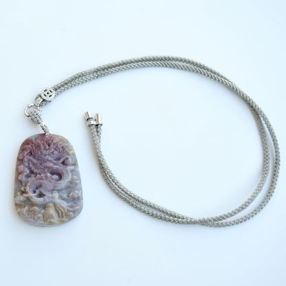 Chinese Dragon Ocean Agate Pendant - Adjustable Jade Cord Necklace