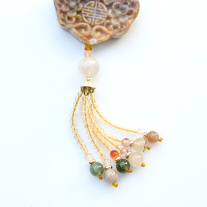 Ocean Agate Lock Pendant Necklace: Beaded Agate Chain