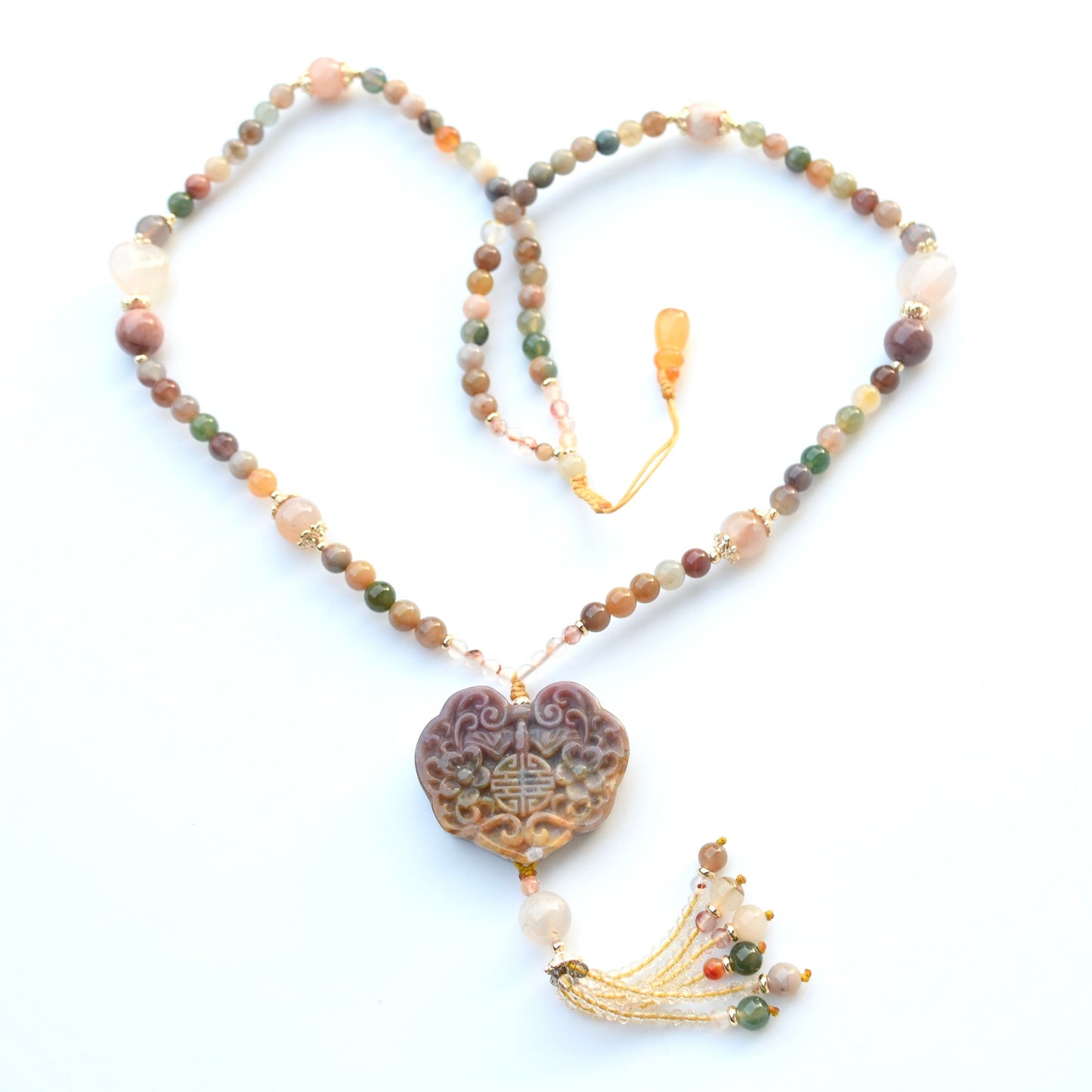 Ocean Agate Lock Pendant Necklace: Beaded Agate Chain