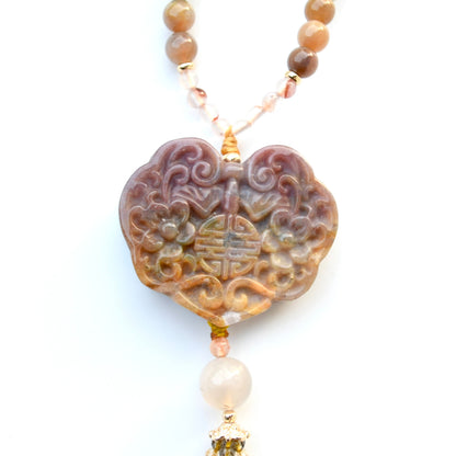 Ocean Agate Lock Pendant Necklace: Beaded Agate Chain