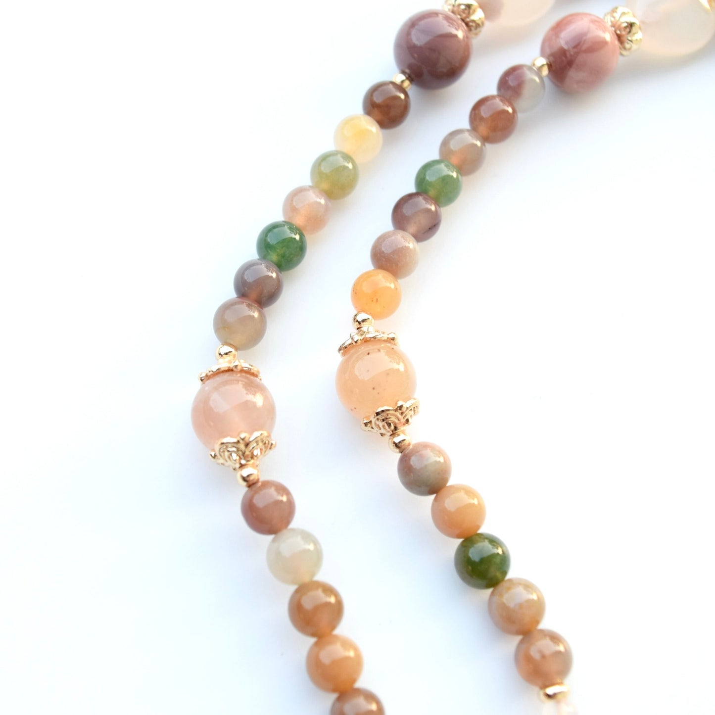 Ocean Agate Lock Pendant Necklace: Beaded Agate Chain