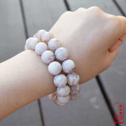 12mm Sakura Agate Beaded Bracelet: Icy Pink Agate