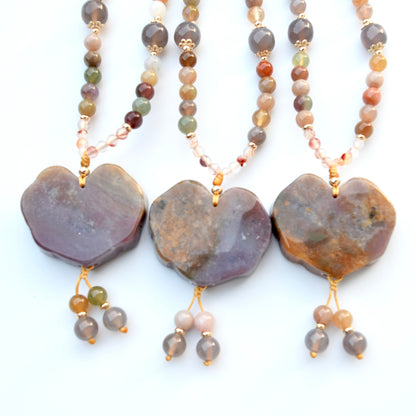 Ocean Agate Lock Pendant Necklace: Beaded Agate Chain