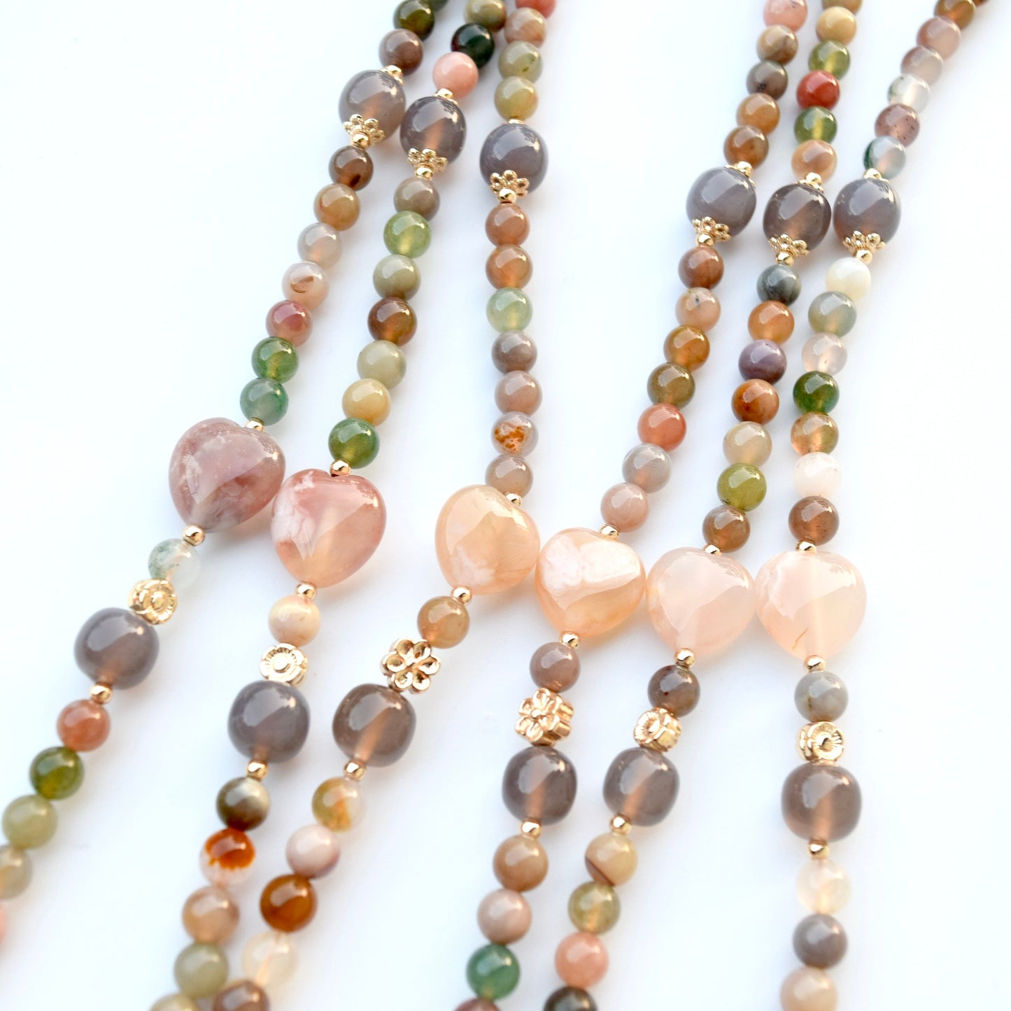 Ocean Agate Lock Pendant Necklace: Beaded Agate Chain