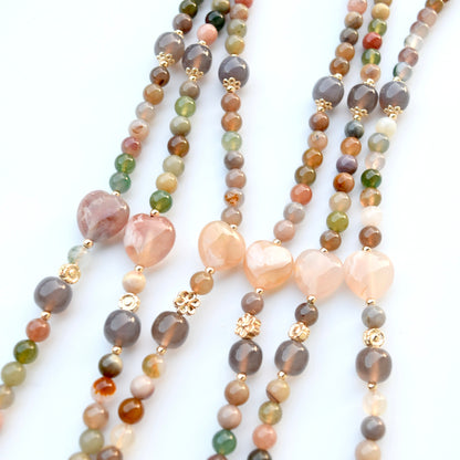 Ocean Agate Lock Pendant Necklace: Beaded Agate Chain