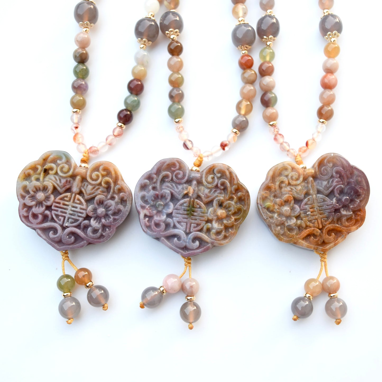 Ocean Agate Lock Pendant Necklace: Beaded Agate Chain