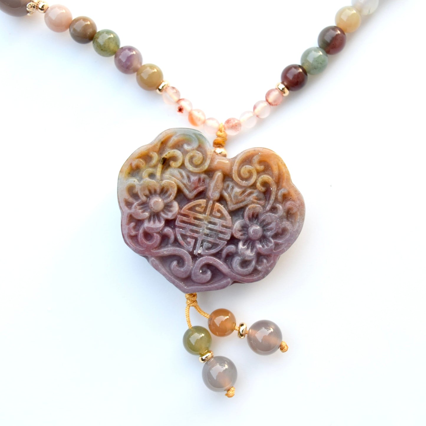 Ocean Agate Lock Pendant Necklace: Beaded Agate Chain